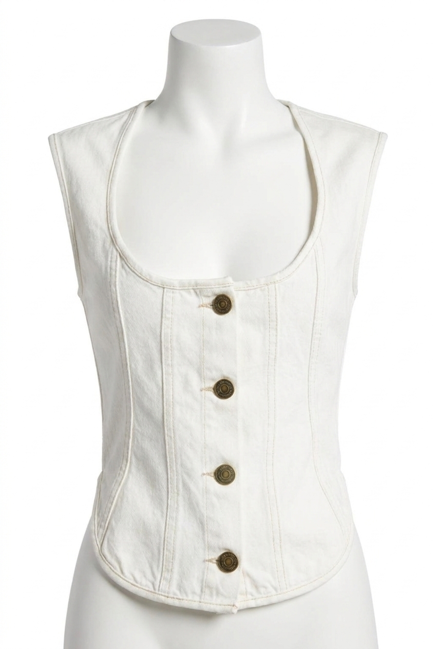 NEW FRAME seamed scoopneck bustier top in ecru